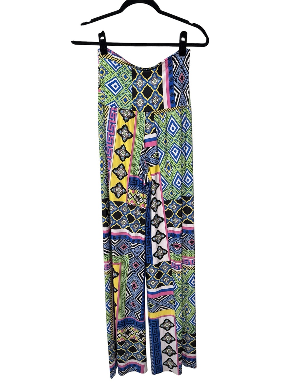 Vibrant Yellow, Pink & Blue Geometric Wide Leg Pants